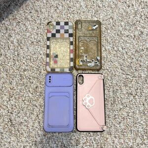 Set of 4 Stylish Phone Case with Card Case - Pink, Purple, Checkerboard, Space